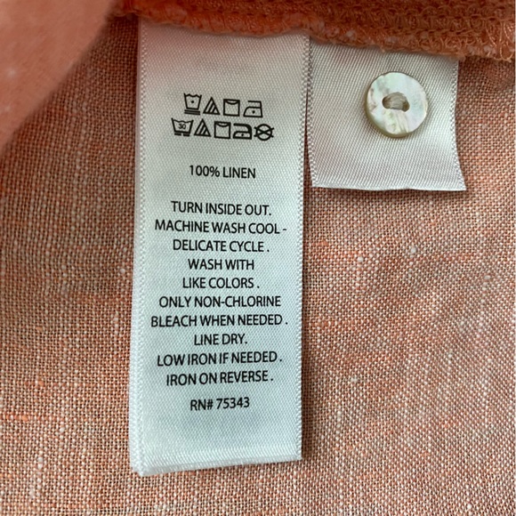 Tahari 100% Linen Women Button Front Short Sleeves Shirt Coral Top - Picture 12 of 14